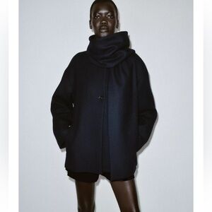 Zara wool blend short coat with scarf